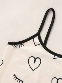 Tween Girl Heart & Eyelash Print Lettuce Trim PJ Set - Apricot - View 7