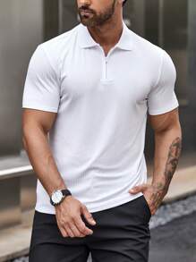 Manfinity Homme 男士1/4拉鍊POLO衫 - 白色 - 查看 1