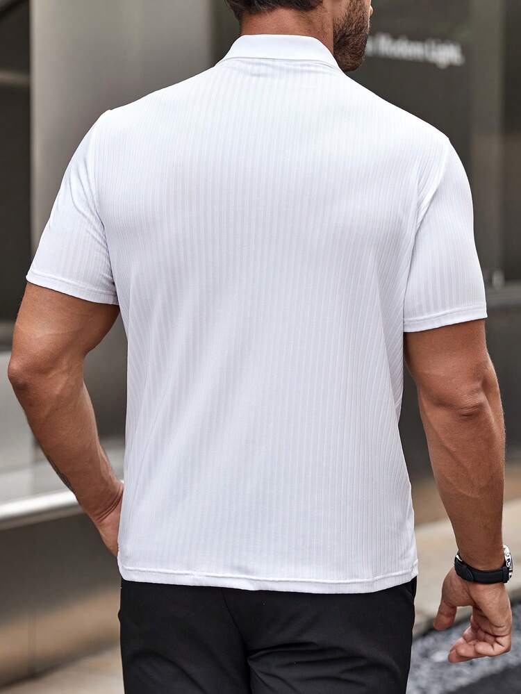 Manfinity Homme 男士1/4拉鍊POLO衫 - 白色 - 查看 2