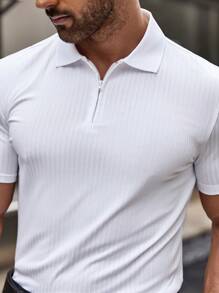 Manfinity Homme 男士1/4拉鍊POLO衫 - 白色 - 查看 5