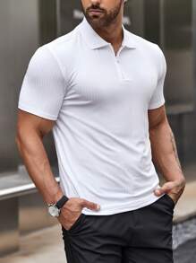 Manfinity Homme 男士1/4拉鍊POLO衫 - 白色 - 查看 6