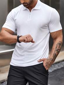 Manfinity Homme 男士1/4拉鍊POLO衫 - 白色 - 查看 7