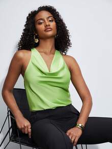 BizChic Áo sơ mi nữ Vắt màu trơn Thanh lịch - Màu xanh chanh - Xem 8