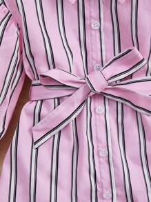 SHEIN 嬰兒條紋印花腰帶襯衫連衣裙 - 彩色 - 查看 4