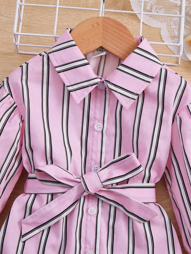 Baby Striped Print Belted Shirt Dress