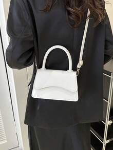 Mini White Simple Pu Flap Square Bag With Adjustable Shoulder Strap - White - View 2