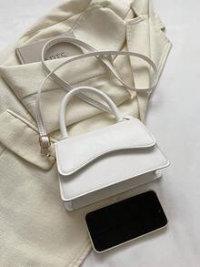 Mini White Simple Pu Flap Square Bag With Adjustable Shoulder Strap - White - View 6
