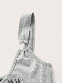 ROMWE PUNK Plus Skull & Letter Graphic Ring Link Detail Bodycon Dress - Dark Grey - View 3