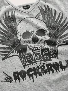 ROMWE PUNK Plus Skull & Letter Graphic Ring Link Detail Bodycon Dress - Dark Grey - View 4