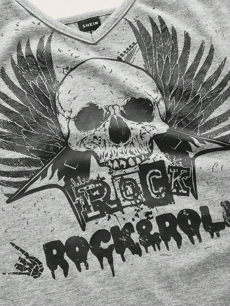 ROMWE PUNK Vestido ajustado con estampado de cráneo y letra vinculado con aro - Gris Oscuro - Añade 4