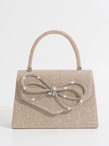 带蝴蝶结装饰的派对手拿包，女士手提包，适合鸡尾酒会、婚礼、正式活动，优雅而时尚 - 香檳色 - 查看 4