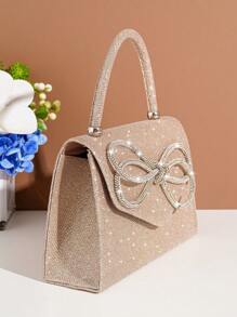 带蝴蝶结装饰的派对手拿包，女士手提包，适合鸡尾酒会、婚礼、正式活动，优雅而时尚 - 香檳色 - 查看 8