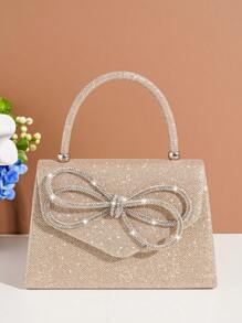 带蝴蝶结装饰的派对手拿包，女士手提包，适合鸡尾酒会、婚礼、正式活动，优雅而时尚 - 香檳色 - 查看 10