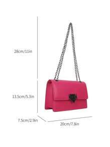 Solid Color Fashionable Luxury Shoulder Bag Elegant Printed Vintage Style Flap Wallet, PU Crossbody Bag, Women's Daily Carry - Hot Pink - View 4