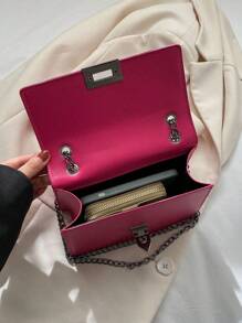 Solid Color Fashionable Luxury Shoulder Bag Elegant Printed Vintage Style Flap Wallet, PU Crossbody Bag, Women's Daily Carry - Hot Pink - View 6