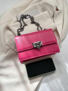 Solid Color Fashionable Luxury Shoulder Bag Elegant Printed Vintage Style Flap Wallet, PU Crossbody Bag, Women's Daily Carry - Hot Pink - View 7