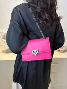 Solid Color Fashionable Luxury Shoulder Bag Elegant Printed Vintage Style Flap Wallet, PU Crossbody Bag, Women's Daily Carry - Hot Pink - View 8