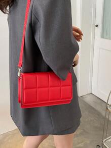 Simple And Stylish Small Square Bag, Fashionable And Urban Shoulder Flip Crossbody Bag, Simple And Versatile Checkered Bag - Red - View 1