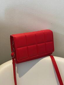 Simple And Stylish Small Square Bag, Fashionable And Urban Shoulder Flip Crossbody Bag, Simple And Versatile Checkered Bag - Red - View 3