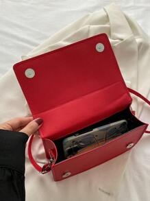 Simple And Stylish Small Square Bag, Fashionable And Urban Shoulder Flip Crossbody Bag, Simple And Versatile Checkered Bag - Red - View 4