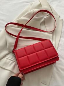 Simple And Stylish Small Square Bag, Fashionable And Urban Shoulder Flip Crossbody Bag, Simple And Versatile Checkered Bag - Red - View 5