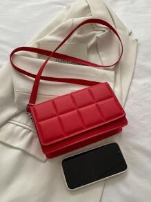 Simple And Stylish Small Square Bag, Fashionable And Urban Shoulder Flip Crossbody Bag, Simple And Versatile Checkered Bag - Red - View 6