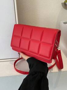 Simple And Stylish Small Square Bag, Fashionable And Urban Shoulder Flip Crossbody Bag, Simple And Versatile Checkered Bag - Red - View 7