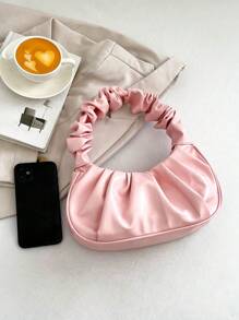 Bolso fruncido rosado PU de moda - Rosa Pálido - Ver 4