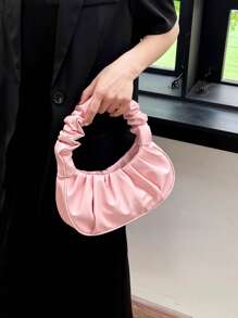 Bolso fruncido rosado PU de moda - Rosa Pálido - Ver 6