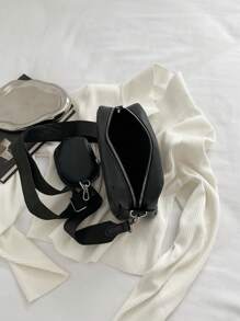 小號拼花方格編織鏈條背包附包，單色迷你拼花紋理方格鏈條背包，大容量休閒肩袋，帶方形拉鍊袋信封包迷你鑽石方格編織包，女式手提袋帶包 - 黑色 - 查看 4