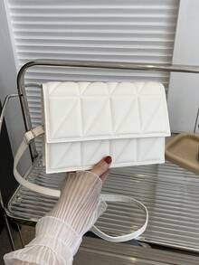 Lightweight,Business Casual Mini Solid Color Quilted Detail Flap Square Shoulder Bag,Plaid Design Crossbody Bag, Simple Purse With Adjustable Strap For Teen Girls Women College Students,Rookies & White-Collar Workers Perfect For Office,College,Work,Business,Commute,Outdoors, Travel, Outings - White - View 5