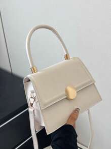 迷你方包金屬裝飾翻蓋PU皮革優雅 - 白色 - 查看 1