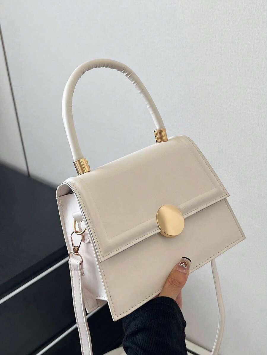 迷你方包金屬裝飾翻蓋PU皮革優雅 - 白色 - 查看 1