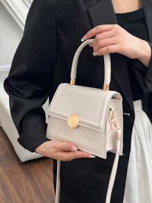 迷你方包金屬裝飾翻蓋PU皮革優雅 - 白色 - 查看 2