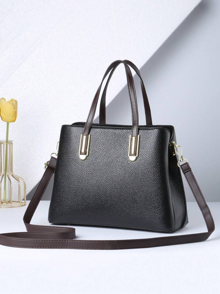 Túi vuông dập nổi vải PU Đồ họa chữ đen trang nhã - màu đen - Xem 2