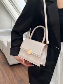 迷你方包金屬裝飾翻蓋PU皮革優雅 - 白色 - 查看 6