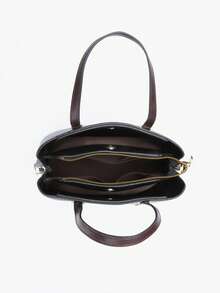 荔枝紋壓花方包PU皮革黑色字母圖案優雅 - 黑色 - 查看 3