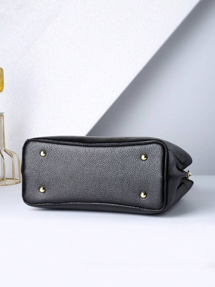 Túi vuông dập nổi vải PU Đồ họa chữ đen trang nhã - màu đen - Xem 4
