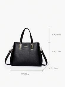 荔枝紋壓花方包PU皮革黑色字母圖案優雅 - 黑色 - 查看 5