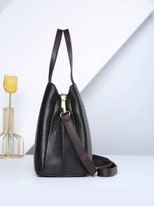 荔枝紋壓花方包PU皮革黑色字母圖案優雅 - 黑色 - 查看 6