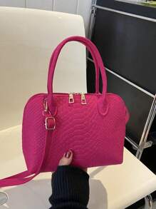 Túi xách nữ màu trơn mới với thiết kế vỏ sò, phù hợp với trang phục hàng ngày - Màu Hồng Tươi - Xem 1