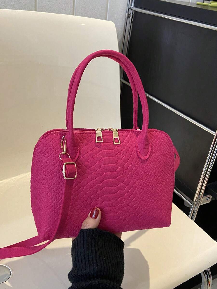 Túi xách nữ màu trơn mới với thiết kế vỏ sò, phù hợp với trang phục hàng ngày - Màu Hồng Tươi - Xem 1