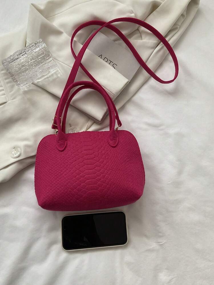 Túi xách nữ màu trơn mới với thiết kế vỏ sò, phù hợp với trang phục hàng ngày - Màu Hồng Tươi - Xem 5