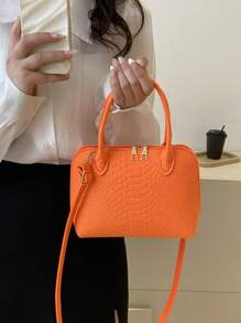 Túi xách nữ thời trang cỡ lớn vỏ kẻ sọc - trái cam - Xem 2