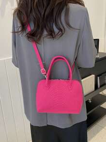 Túi xách nữ màu trơn mới với thiết kế vỏ sò, phù hợp với trang phục hàng ngày - Màu Hồng Tươi - Xem 7