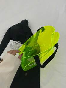 Bolso tote con estampado de letra amarillo flúor PVC miedoso - Amarillo - Ver 3