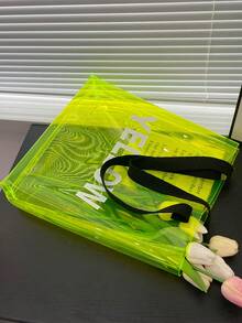 Bolso tote con estampado de letra amarillo flúor PVC miedoso - Amarillo - Ver 4