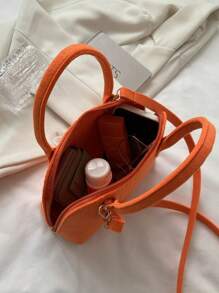 Túi xách nữ thời trang cỡ lớn vỏ kẻ sọc - trái cam - Xem 4