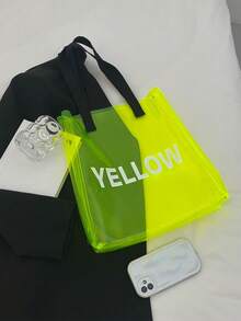 Bolso tote con estampado de letra amarillo flúor PVC miedoso - Amarillo - Ver 5