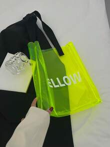 Bolso tote con estampado de letra amarillo flúor PVC miedoso - Amarillo - Ver 6
